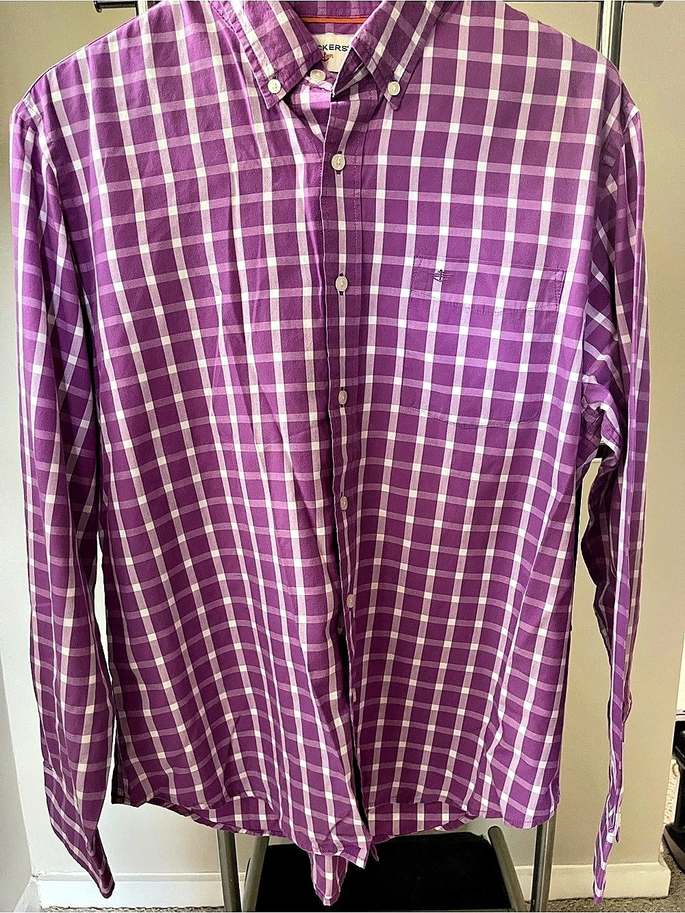 Dockers Men's Plaid Button Down Purple & White Large